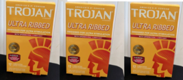 3X TROJAN Stimulations Ultra Ribbed Spermicidal Condoms 12 Count EACH  E... - £15.78 GBP