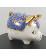 Vintage Ceramic Hand Painted Blue Gold Piggy Bank Marked JM Made In Thai... - $46.02 CAD