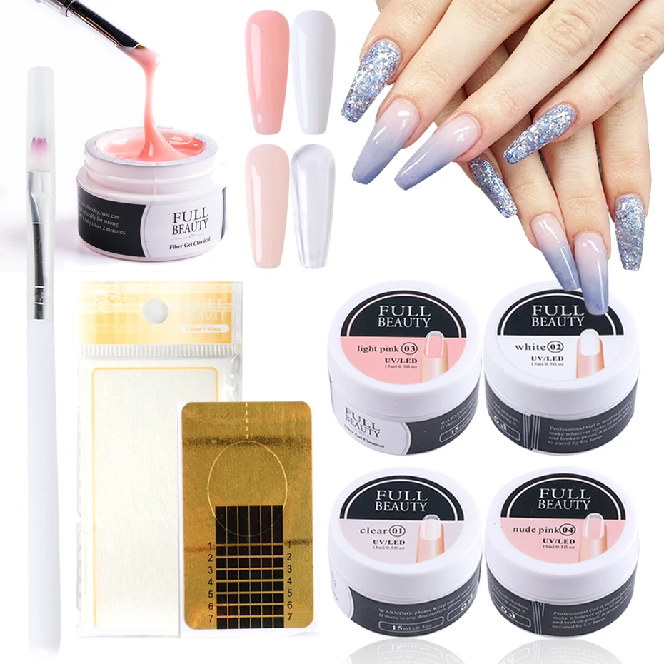 Nail Extension Kit Jelly Gel UV  Set Prolong Silk Fiberglass Soak Off Forms - £9.89 GBP+