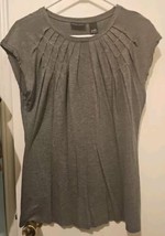 New York &amp; Company Stretch Gray  Large Pleated Blouse NY &amp; Co - £9.41 GBP