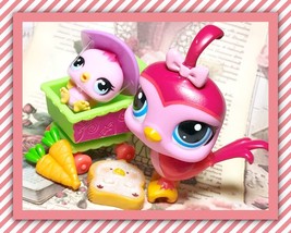 Authentic Littlest Pet Shop LPS #3603 #3604 Mommy &amp; Baby Chick Quail Bird Pink - £13.01 GBP