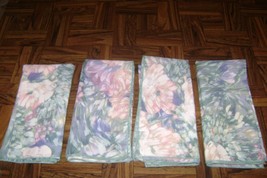 Lot of 4 Water Color Floral Print Cotton Napkins PINK PURPLE GREEN 17&quot;x16 5/8&quot; - £12.29 GBP
