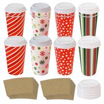 Disposable Coffee or Hot Chocolate Cups and Lids - Holiday Design (12-ct with Bl - £15.13 GBP