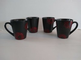 Set Of 4 Jaclyn Smith Coffee Mugs Floral Design Red/Black - £25.31 GBP