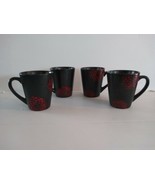 Set Of 4 Jaclyn Smith Coffee Mugs Floral Design Red/Black - £24.90 GBP