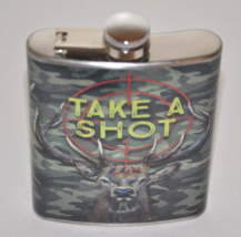 Totally Rad Take A Shot  Stainless Steel 8oz Flask Buck and Camo Design Brandnew - £9.49 GBP