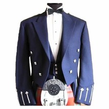 Scottish Blue Prince Charlie Jacket Regulation Doublet Kilt Jacket With Waistcoa - £128.83 GBP