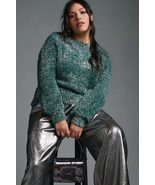 New Anthropologie Maeve Tinsel Eyelash Sweater $128 PLUS 1X  Teal - £62.02 GBP