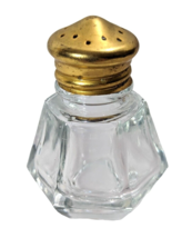 Vintage Mini Salt or Pepper Shaker Clear Glass Gold Color Metal Lid 2-inch High - £10.98 GBP