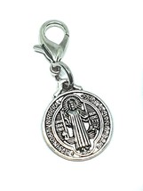 Saint St Benedict Silver Tone Cross Medal Medallion Key Chain Ring Lobster Clip - £3.52 GBP
