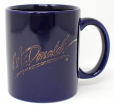 McDonald&#39;s Mug Blue Gold Vintage Advertising Script Logo Ceramic Restaurant - £5.76 GBP