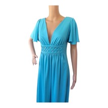 Vtg 70s Blue Maxi Dress Aqua Summer Formal Long Low Cut Plunging Open Back S M - £31.87 GBP