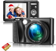 Black Digital Camera, 4K Digital Camera For Kids Video Camera With 32Gb Sd Card, - £31.43 GBP