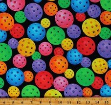 Cotton Pickleballs Colorful Multi-Color On Black Fabric Print By Yard D667.83 - £28.23 GBP