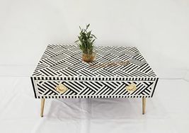 Beautifully Handmade Bone Inlay 1 drawer Coffee Table | Black and Color Table , - $775.00