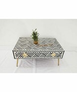 Beautifully Handmade Bone Inlay 1 drawer Coffee Table | Black and Color ... - $1,055.37 CAD