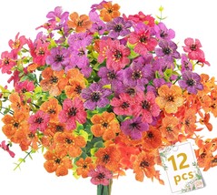 12 Bundles Artificial Flowers Mums Outdoors Uv Resistant Plastic Flowers - £36.90 GBP