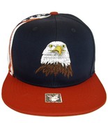 USA Men&#39;s Patriotic Eagle &amp; Side Flag Adjustable Snapback Baseball Cap NAVY - £11.95 GBP