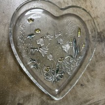 Heart Shaped Glass Candy Dish with Embossed Floral Design on back 10” - £9.32 GBP