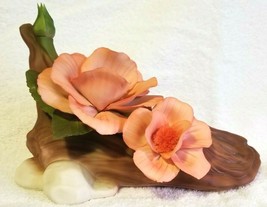 Capodimonte Porcelain Italy Triple Flower On Log Peach Roses LOVELY!   - £47.16 GBP