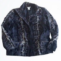 Laura Ashely Black Beige Faux Fur Animal Print Full Zipup Light Weight Jacket S - £22.15 GBP