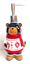 Amici Home Christmas Black Bear Soap Dispenser Ceramic Sweater Scarf Boo... - $18.97