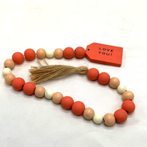 Handmade Wooden Bead Garland Love You Sign Tassel 20&quot; long Coral and White - £8.36 GBP