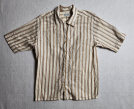 Lands End Womens Top Blouse Short Sleeve Stripes Size 8 Linen Blend Cream Brown - £14.85 GBP