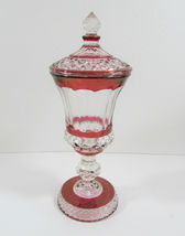 Vintage Indiana Glass Ruby Flash Diamond Point Footed Candy Dish 13” - £19.97 GBP