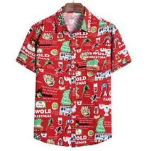 Summer Fashion Casual Men Baggy Beach Hawaiian Print Short Sleeve Button... - £11.16 GBP