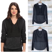 Sanctuary Cable Front French Terry Hoodie Sweatshirt Black Mixed Knit Womens XS - £19.43 GBP