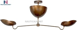 NauticalMart 3 Light Curved Shades Pendant Mid Century Modern Raw Brass Sputnik  - £575.51 GBP