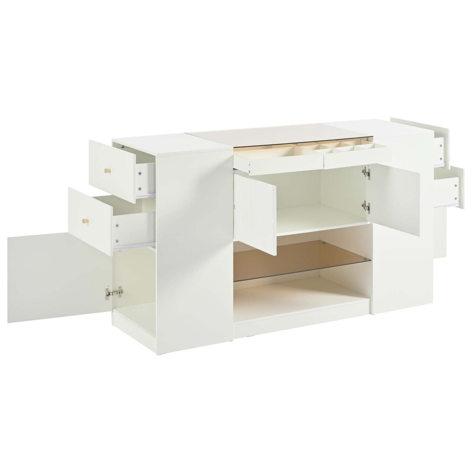 Modern Luxury Island Vanity Dresser Storage Cabinet Glass Top 6 Drawers Item image 7