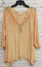 Spense Womens Tunic Top Orange Long Sleeve Notch Neck Lace Ruffles Blouse S - £7.86 GBP