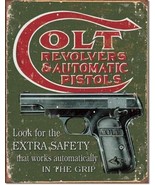 Metal Sign Advertising Colt Revolver Pistols Safety Bar Man Cave Garage ... - £15.20 GBP