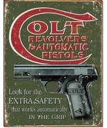 Metal Sign Advertising Colt Revolver Pistols Safety Bar Man Cave Garage ... - $26.69 CAD