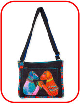 Laurel Burch #LB8592 &quot;Heartfelt Dogs&quot; Canvas 11&quot;x9.5&quot; Crossbody Shoulder... - £25.03 GBP