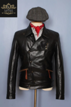 Black Leather Jacket men Motorcycle genuine leather biker jacket, vintage jacket - £207.03 GBP