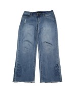 Seven 7 Premium Pants Womens 8 Blue Embroidered Mid Rise Ankle Straight Jeans - $29.68