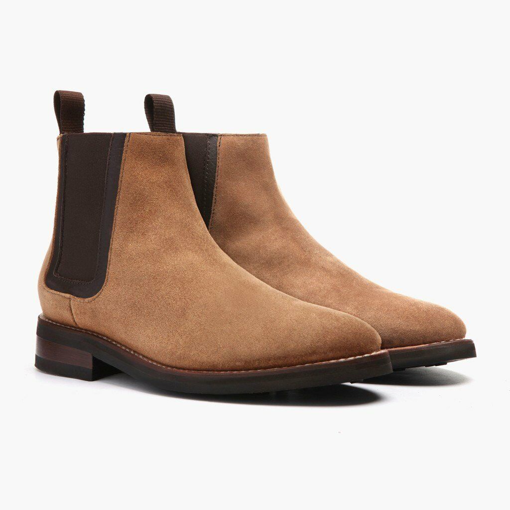 Men's Beige Color Chelsea Jumper Slip On High Ankle Suede Leather Boots US 7-16