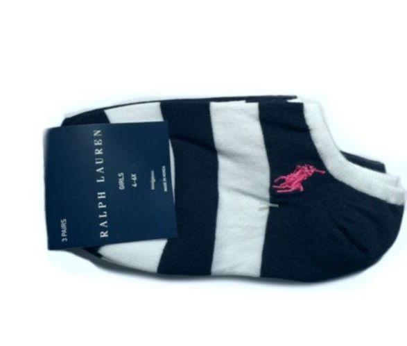 Ralph Lauren Girl's Striped and Solid Low Cut Socks 3 Pack - Navy/White - $13.99