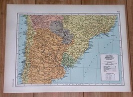 1943 Vintage Wwii Map Chile Argentina Buenos Aires Paraguay Uruguay Brazil - £19.39 GBP