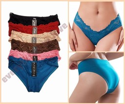 Women Front Overlap Lace Stretch Satin Back Sexy Cute Bikini panties Und... - $17.29+