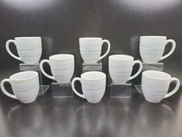 8 Corelle Silver Strands Mugs Set Corning Silver Blue Lines Coffee Tea Cups Lot - £63.20 GBP