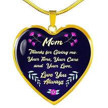 Express Your Love Gifts to My Mom Thanks Mother Necklace Engraved 18k Gold Heart - £55.34 GBP