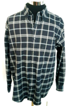 St John&#39;s Bay Men&#39;s Size Large Shirt Navy Plaid Button Front Long Sleeves - £13.51 GBP