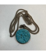 GSJ 925 Dragon Carved Turquoise Pendant &amp; 24” Sterling Silver Chain 20.5g - $887.93 MXN
