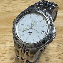 Fossil Quartz Watch AM-3619 Men 100m Silver Steel Analog Date~For Parts Repair - £18.59 GBP