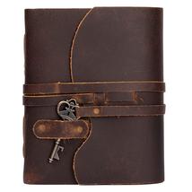 Handmade Vintage Leather Diary -Vintage Handmade Pages - Antique Key Closure - C - £39.34 GBP