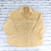 FDJ French Dressing Shirt Womens 12 Yellow Geometric 3/4 Sleeve Top Butt... - $24.99